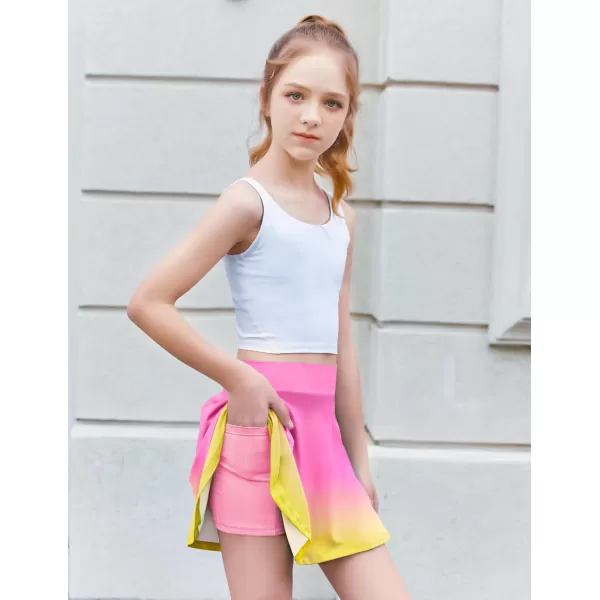 Zaclotre Skorts Skirts for Girls Elastic High Waisted Tennis Skirt with 2 Pockets Athletic Golf Workout Sports ShortsGradient Pink Yellow