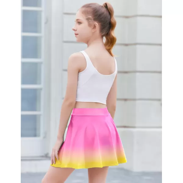 Zaclotre Skorts Skirts for Girls Elastic High Waisted Tennis Skirt with 2 Pockets Athletic Golf Workout Sports ShortsGradient Pink Yellow