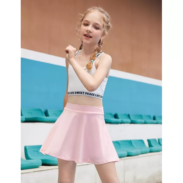 Zaclotre Skorts Skirts for Girls Elastic High Waisted Tennis Skirt with 2 Pockets Athletic Golf Workout Sports ShortsLight Pink