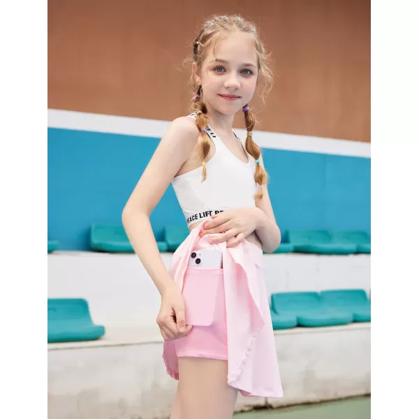 Zaclotre Skorts Skirts for Girls Elastic High Waisted Tennis Skirt with 2 Pockets Athletic Golf Workout Sports ShortsLight Pink