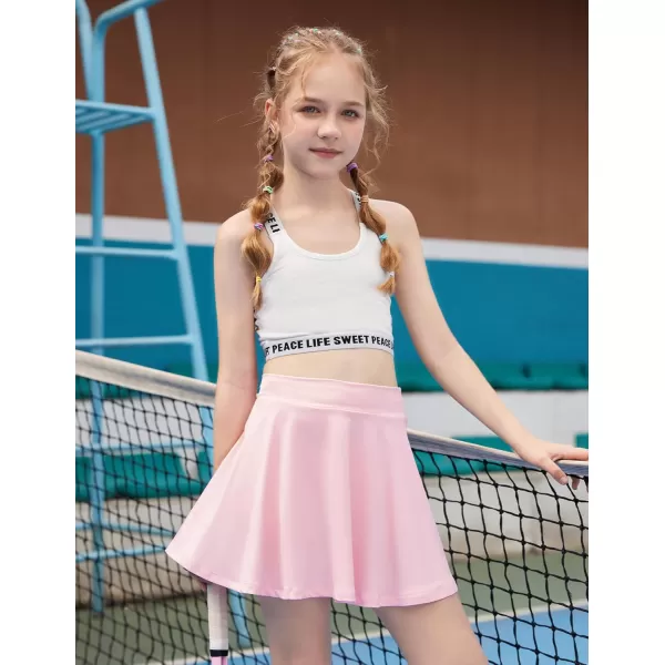 Zaclotre Skorts Skirts for Girls Elastic High Waisted Tennis Skirt with 2 Pockets Athletic Golf Workout Sports ShortsLight Pink