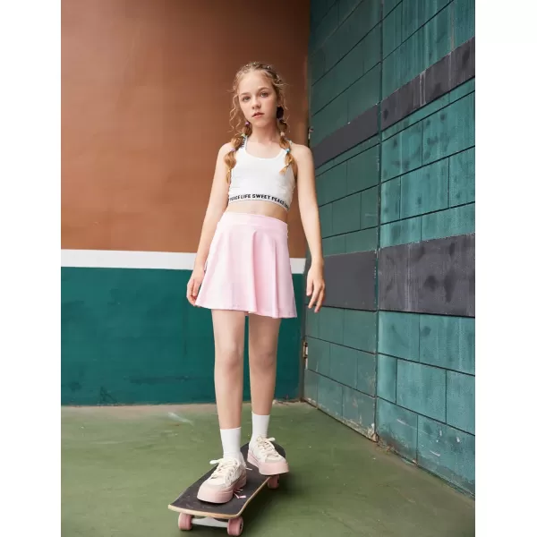 Zaclotre Skorts Skirts for Girls Elastic High Waisted Tennis Skirt with 2 Pockets Athletic Golf Workout Sports ShortsLight Pink