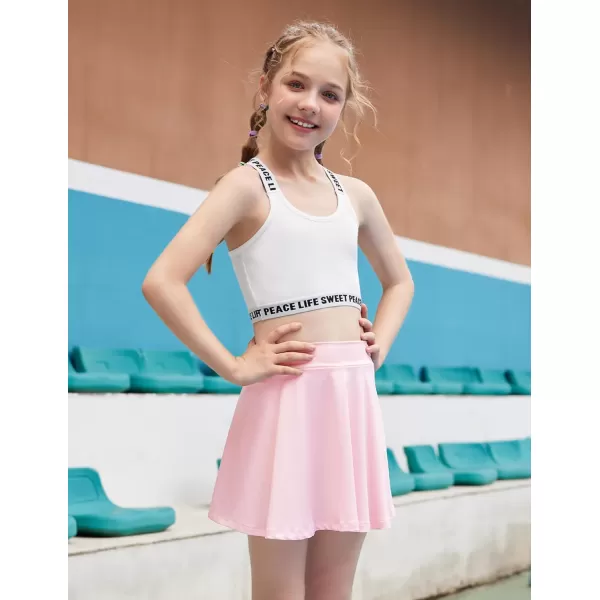 Zaclotre Skorts Skirts for Girls Elastic High Waisted Tennis Skirt with 2 Pockets Athletic Golf Workout Sports ShortsLight Pink