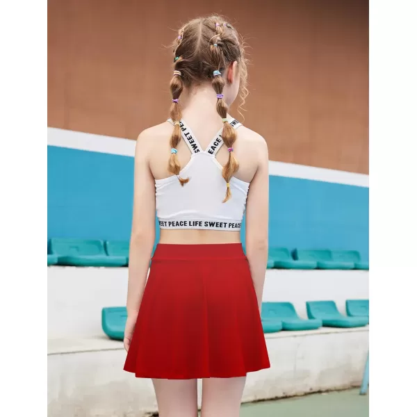 Zaclotre Skorts Skirts for Girls Elastic High Waisted Tennis Skirt with 2 Pockets Athletic Golf Workout Sports ShortsRed