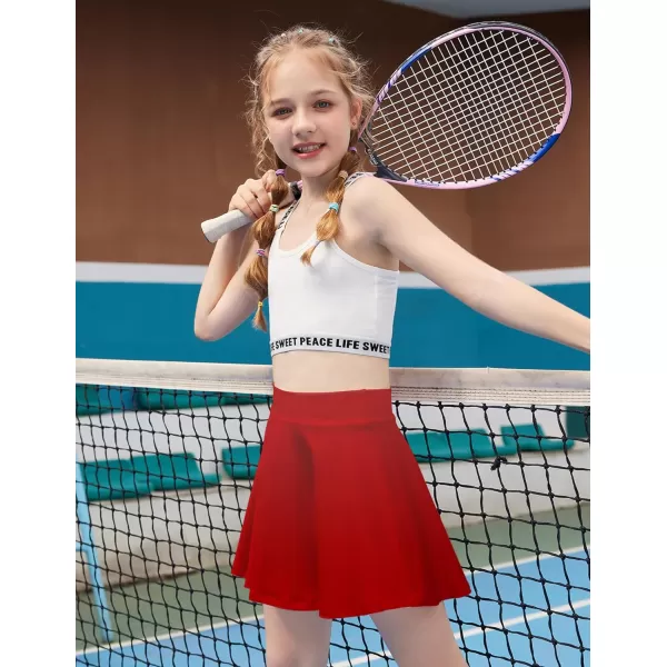 Zaclotre Skorts Skirts for Girls Elastic High Waisted Tennis Skirt with 2 Pockets Athletic Golf Workout Sports ShortsRed