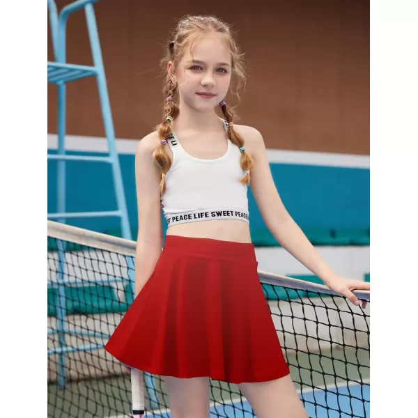 Zaclotre Skorts Skirts for Girls Elastic High Waisted Tennis Skirt with 2 Pockets Athletic Golf Workout Sports ShortsRed