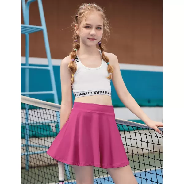 Zaclotre Skorts Skirts for Girls Elastic High Waisted Tennis Skirt with 2 Pockets Athletic Golf Workout Sports ShortsRose Red