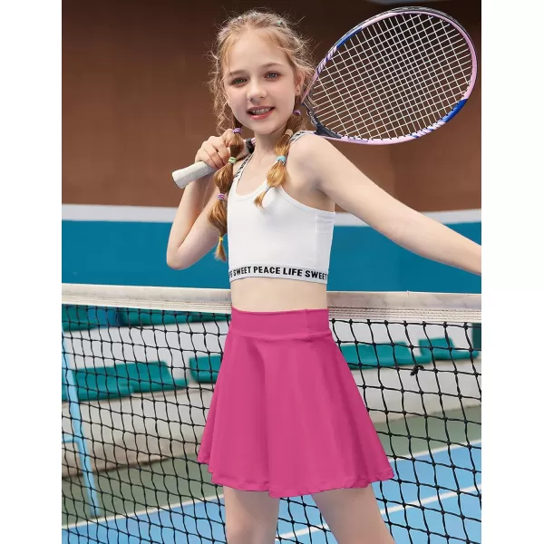 Zaclotre Skorts Skirts for Girls Elastic High Waisted Tennis Skirt with 2 Pockets Athletic Golf Workout Sports ShortsRose Red