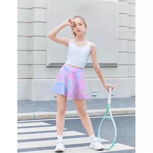 Zaclotre Skorts Skirts for Girls Elastic High Waisted Tennis Skirt with 2 Pockets Athletic Golf Workout Sports ShortsTie Dye