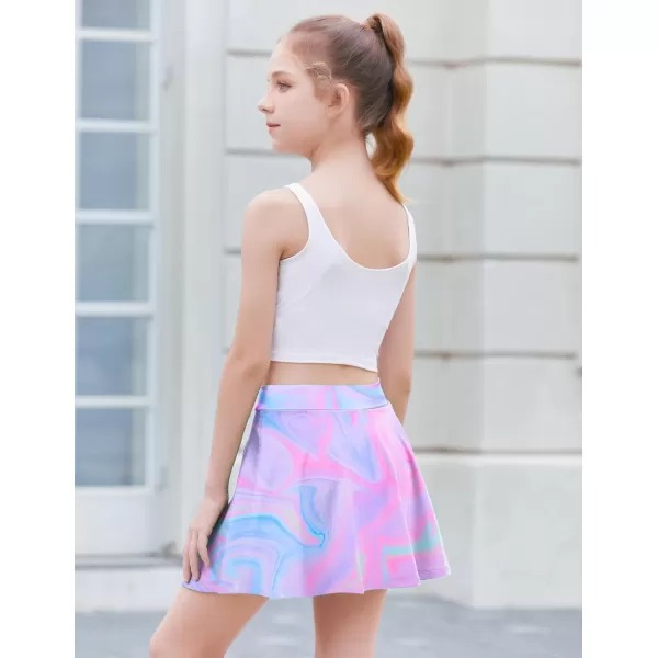 Zaclotre Skorts Skirts for Girls Elastic High Waisted Tennis Skirt with 2 Pockets Athletic Golf Workout Sports ShortsTie Dye