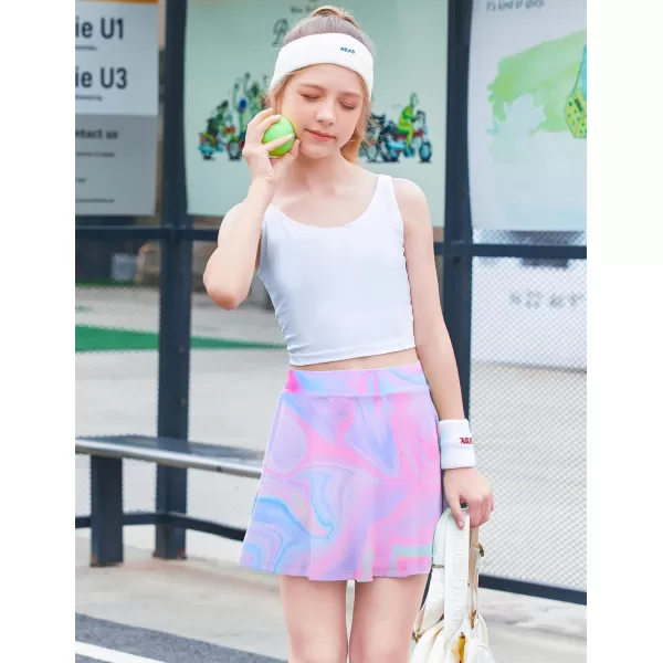 Zaclotre Skorts Skirts for Girls Elastic High Waisted Tennis Skirt with 2 Pockets Athletic Golf Workout Sports ShortsTie Dye