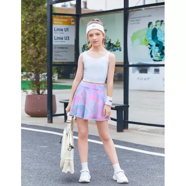 Zaclotre Skorts Skirts for Girls Elastic High Waisted Tennis Skirt with 2 Pockets Athletic Golf Workout Sports ShortsTie Dye