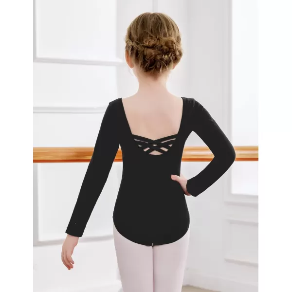 Zaclotre Team Basic Leotards for Girls Long Sleeve Crisscross Ballet Dance Gymnastic Outfits for KidsBlack