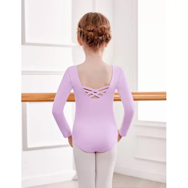Zaclotre Team Basic Leotards for Girls Long Sleeve Crisscross Ballet Dance Gymnastic Outfits for KidsLilac