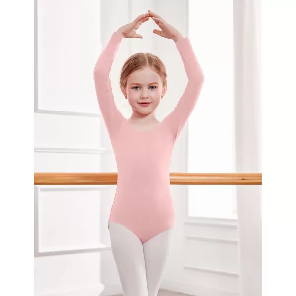 Zaclotre Team Basic Leotards for Girls Long Sleeve Crisscross Ballet Dance Gymnastic Outfits for KidsPink