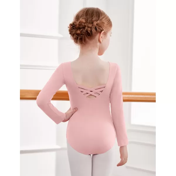 Zaclotre Team Basic Leotards for Girls Long Sleeve Crisscross Ballet Dance Gymnastic Outfits for KidsPink