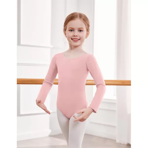 Zaclotre Team Basic Leotards for Girls Long Sleeve Crisscross Ballet Dance Gymnastic Outfits for KidsPink