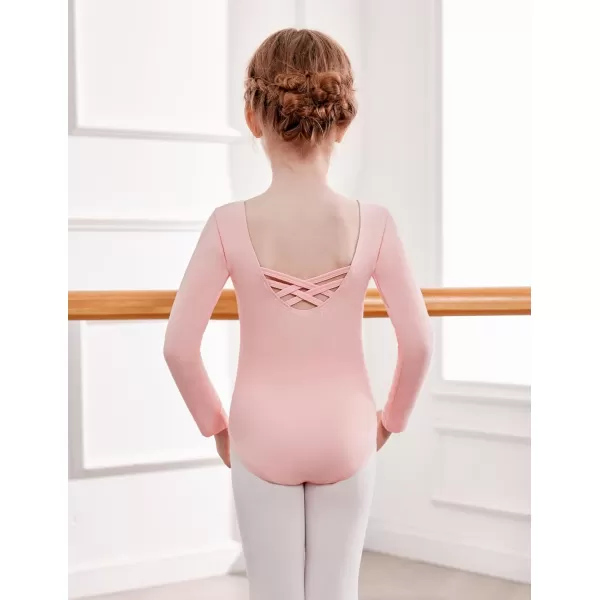 Zaclotre Team Basic Leotards for Girls Long Sleeve Crisscross Ballet Dance Gymnastic Outfits for KidsPink