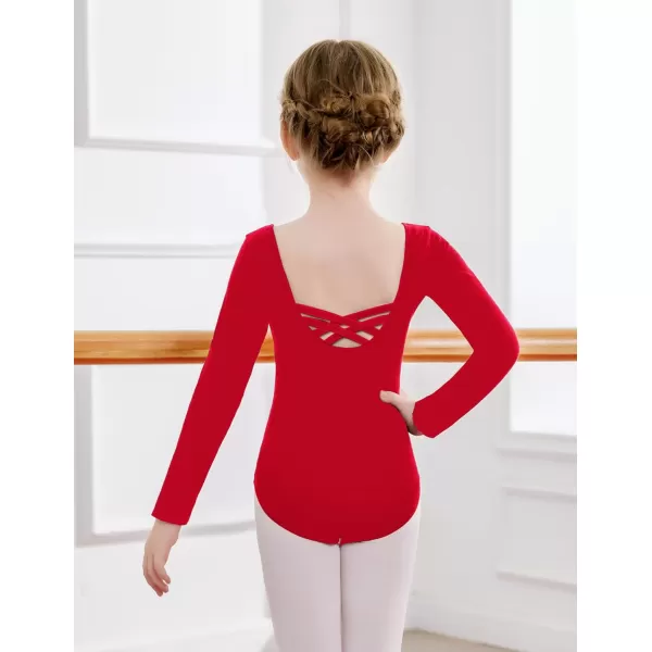 Zaclotre Team Basic Leotards for Girls Long Sleeve Crisscross Ballet Dance Gymnastic Outfits for KidsRed
