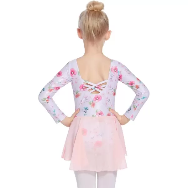Zaclotre Ballet Leotards for Girls Toddler Classic Long Sleeve CrissCross Back Dance Dress Ballerina OutfitsPink Floral