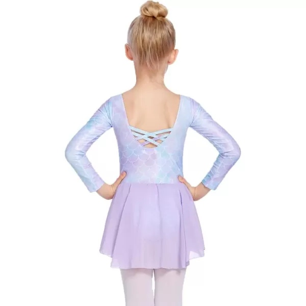 Zaclotre Ballet Leotards for Girls Toddler Classic Long Sleeve CrissCross Back Dance Dress Ballerina OutfitsPurple Mermaid