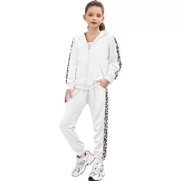 Zaclotre Girls 2 Piece Outfits Sweatsuit Zip Up Hoodie Sweatshirt and Sweatpant Tracksuit Athletic Jogger SetsBeige White