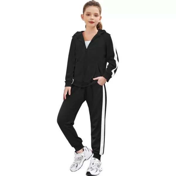 Zaclotre Girls 2 Piece Outfits Sweatsuit Zip Up Hoodie Sweatshirt and Sweatpant Tracksuit Athletic Jogger SetsBlack