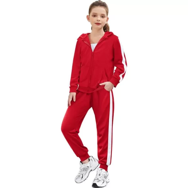 Zaclotre Girls 2 Piece Outfits Sweatsuit Zip Up Hoodie Sweatshirt and Sweatpant Tracksuit Athletic Jogger SetsDark Red