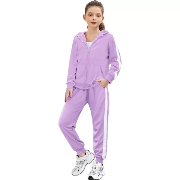 Zaclotre Girls 2 Piece Outfits Sweatsuit Zip Up Hoodie Sweatshirt and Sweatpant Tracksuit Athletic Jogger SetsLight Purple