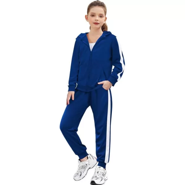 Zaclotre Girls 2 Piece Outfits Sweatsuit Zip Up Hoodie Sweatshirt and Sweatpant Tracksuit Athletic Jogger SetsNavy