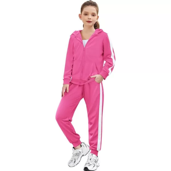 Zaclotre Girls 2 Piece Outfits Sweatsuit Zip Up Hoodie Sweatshirt and Sweatpant Tracksuit Athletic Jogger SetsRose Pink