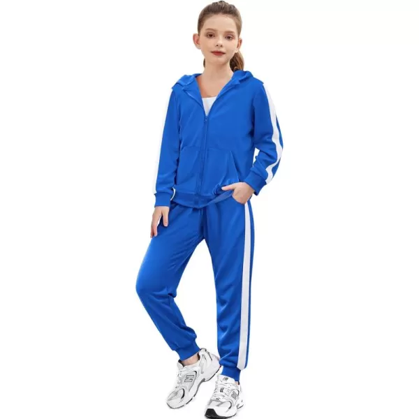 Zaclotre Girls 2 Piece Outfits Sweatsuit Zip Up Hoodie Sweatshirt and Sweatpant Tracksuit Athletic Jogger SetsRoyal Blue