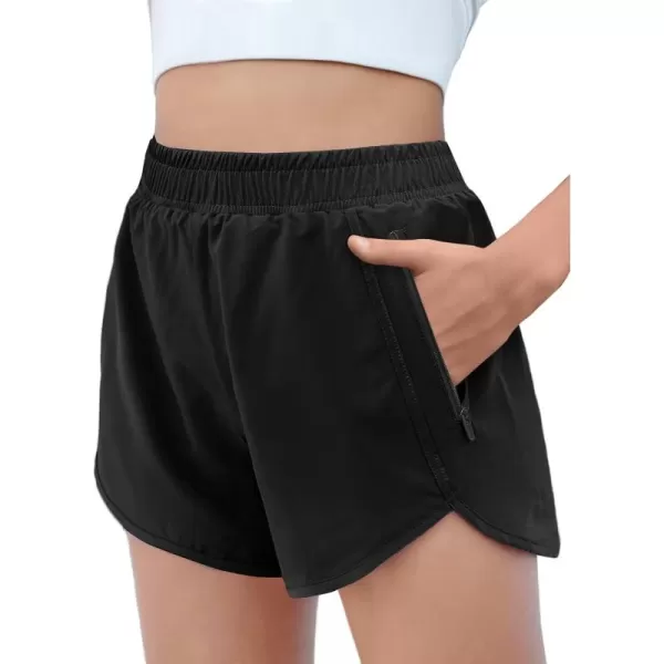 Zaclotre Girls Athletic Shorts with Zipper Pockets High Waisted Running Shorts Soccer Gym Sports Active Short for KidsBlack