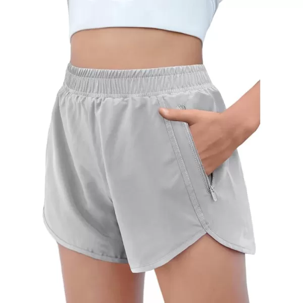 Zaclotre Girls Athletic Shorts with Zipper Pockets High Waisted Running Shorts Soccer Gym Sports Active Short for KidsGrey