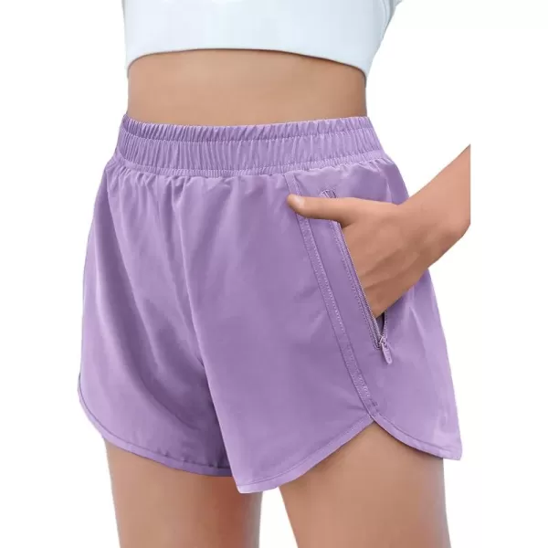 Zaclotre Girls Athletic Shorts with Zipper Pockets High Waisted Running Shorts Soccer Gym Sports Active Short for KidsLavender
