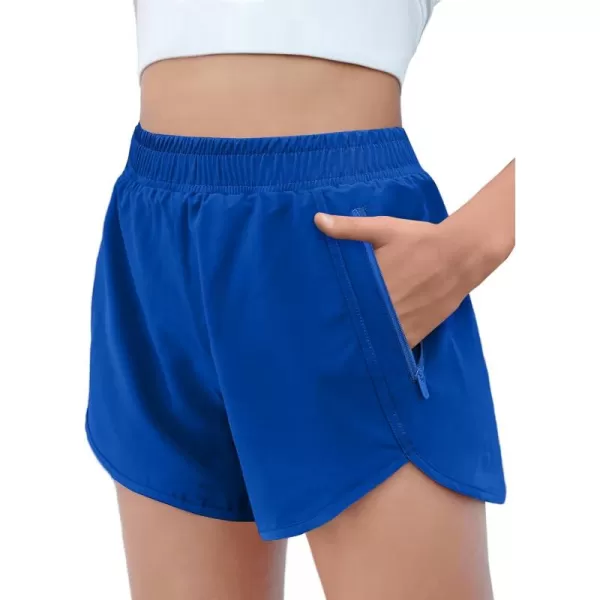 Zaclotre Girls Athletic Shorts with Zipper Pockets High Waisted Running Shorts Soccer Gym Sports Active Short for KidsRoyal Blue