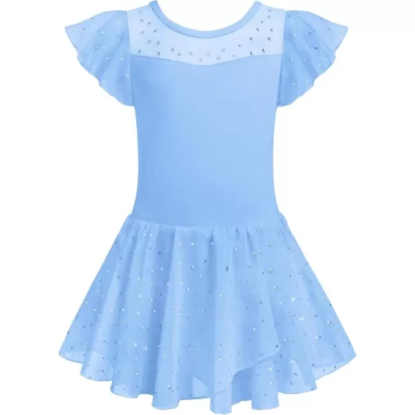Zaclotre Girls Ballet Leotards Ruffle Sleeve Sparkle Dance Leotard Toddler Ballerina Dress OutfitsBaby Blue