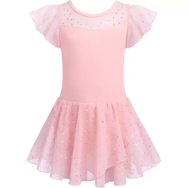 Zaclotre Girls Ballet Leotards Ruffle Sleeve Sparkle Dance Leotard Toddler Ballerina Dress OutfitsBallet Pink