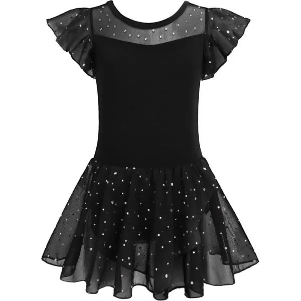 Zaclotre Girls Ballet Leotards Ruffle Sleeve Sparkle Dance Leotard Toddler Ballerina Dress OutfitsBlack