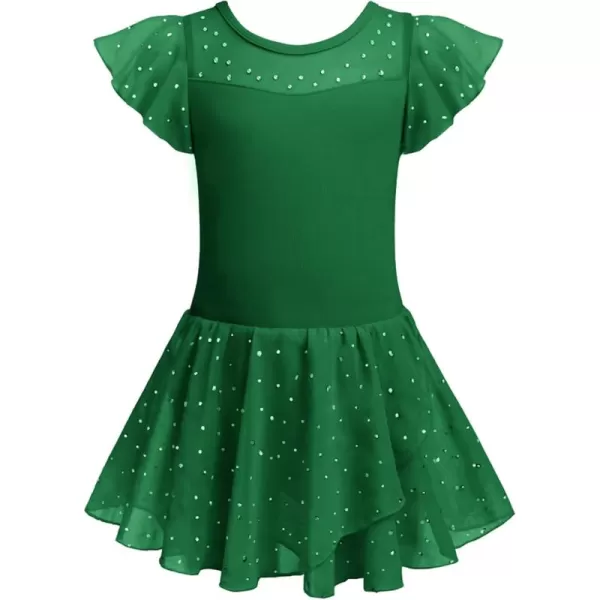 Zaclotre Girls Ballet Leotards Ruffle Sleeve Sparkle Dance Leotard Toddler Ballerina Dress OutfitsDark Green