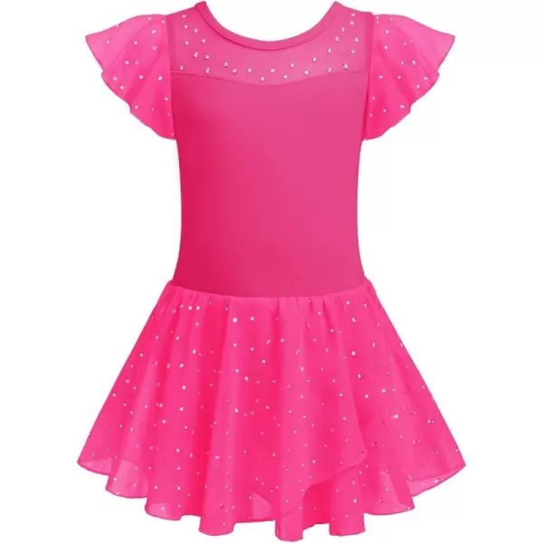 Zaclotre Girls Ballet Leotards Ruffle Sleeve Sparkle Dance Leotard Toddler Ballerina Dress OutfitsHot Pink