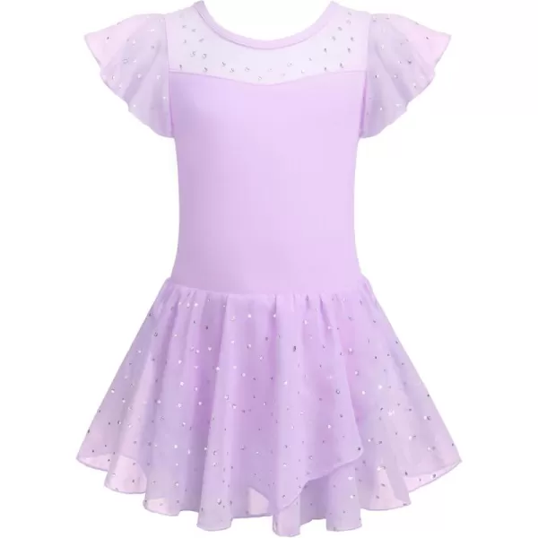 Zaclotre Girls Ballet Leotards Ruffle Sleeve Sparkle Dance Leotard Toddler Ballerina Dress OutfitsLight Purple