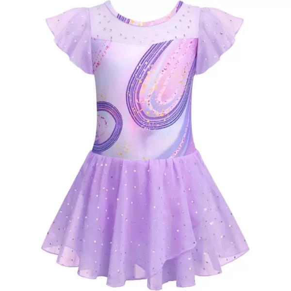 Zaclotre Girls Ballet Leotards Ruffle Sleeve Sparkle Dance Leotard Toddler Ballerina Dress OutfitsMarble Purple