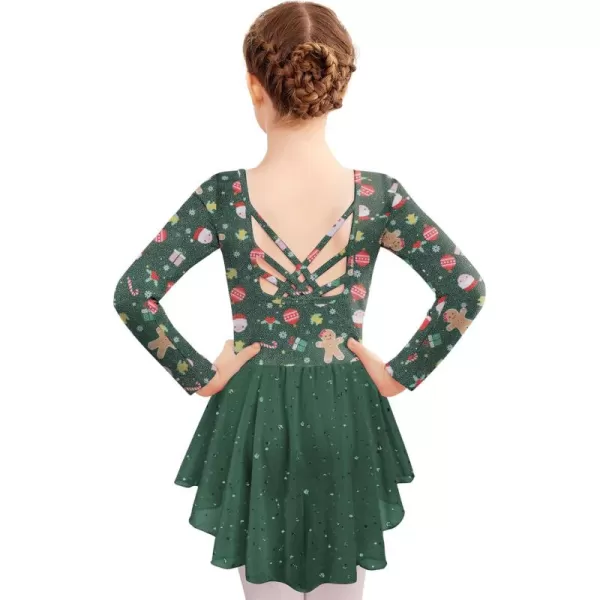 Zaclotre Girls Ballet Leotards with Shinny Skirts Long Sleeve Crisscross Back Dance Dress OutfitsChristmas