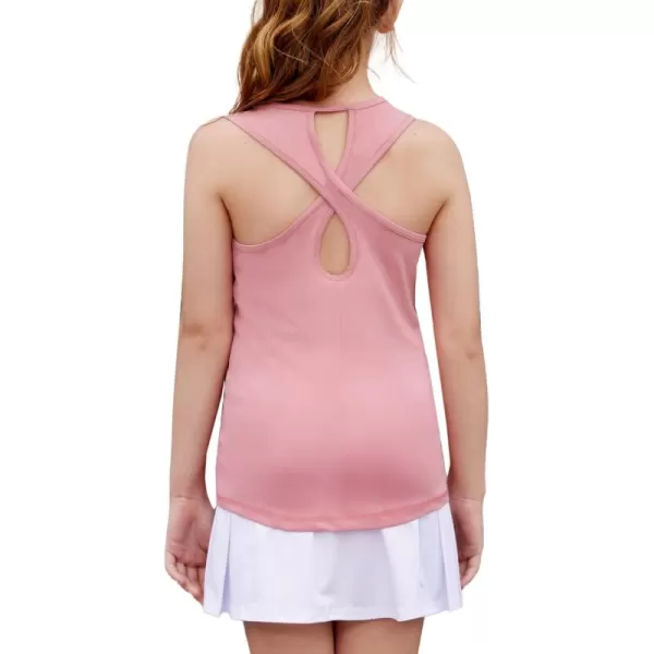 Zaclotre Girls Cross Back Hollow Tank Tops for Sports Workout Racerback Sleeveless Athletic ShirtsPink