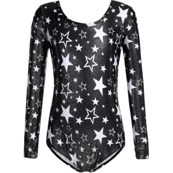 Zaclotre Girls Sparkling Stars Gymnastics Long Sleeve Leotards for Patriotic USA KidsBlackStar Print