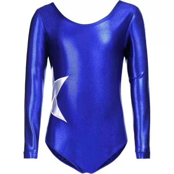 Zaclotre Girls Sparkling Stars Gymnastics Long Sleeve Leotards for Patriotic USA KidsBlue