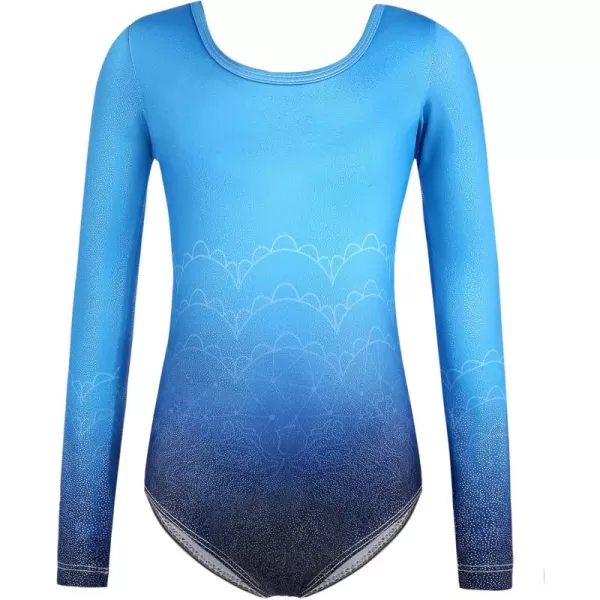 Zaclotre Girls Sparkling Stars Gymnastics Long Sleeve Leotards for Patriotic USA KidsBlue Ombre