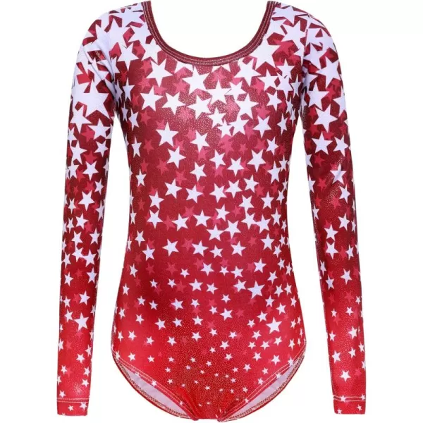 Zaclotre Girls Sparkling Stars Gymnastics Long Sleeve Leotards for Patriotic USA KidsRedStar Print