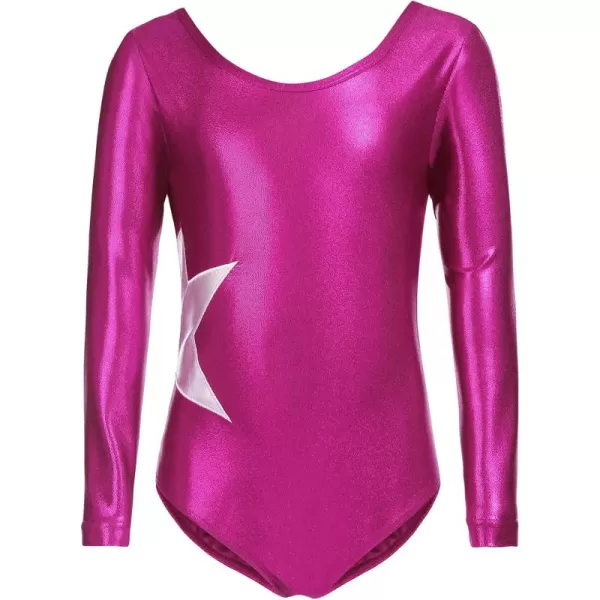 Zaclotre Girls Sparkling Stars Gymnastics Long Sleeve Leotards for Patriotic USA KidsRose Red
